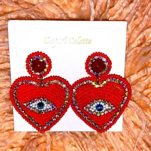 ❤️NWT Bright Red Heart Evil Eye Valentines Large Earrings